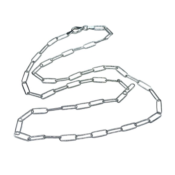 24” Sterling Silver Paperclip Chain Link Necklace Solid 925 Italy Paper Clip